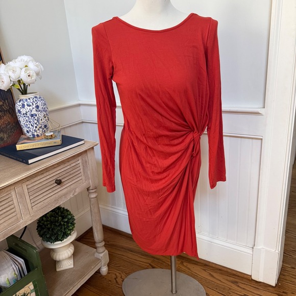 Ganni Dresses & Skirts - Ganni Anthropologie Burnt Orange Side Knot Scoop Back Long Sleeve Midi Dress L